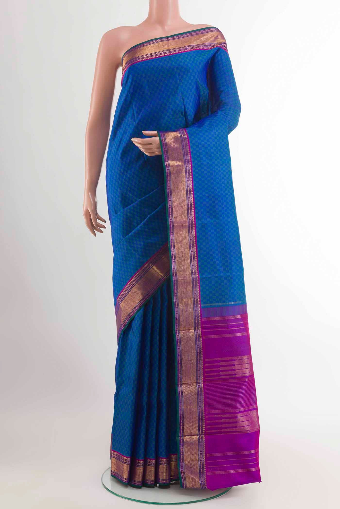 Peacock Blue Kanchipuram Silk Saree - Image 2