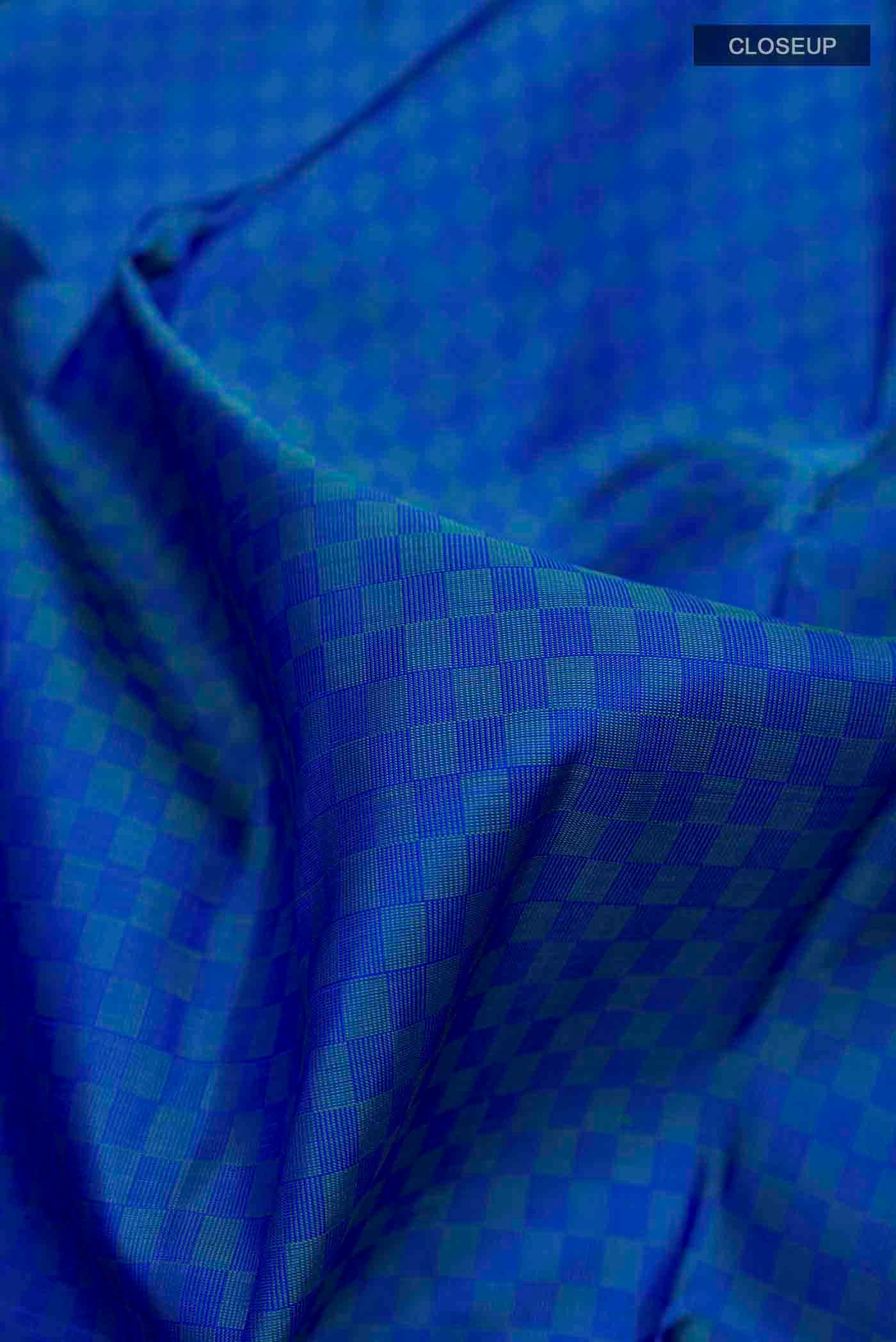 Peacock Blue Kanchipuram Silk Saree - Image 3