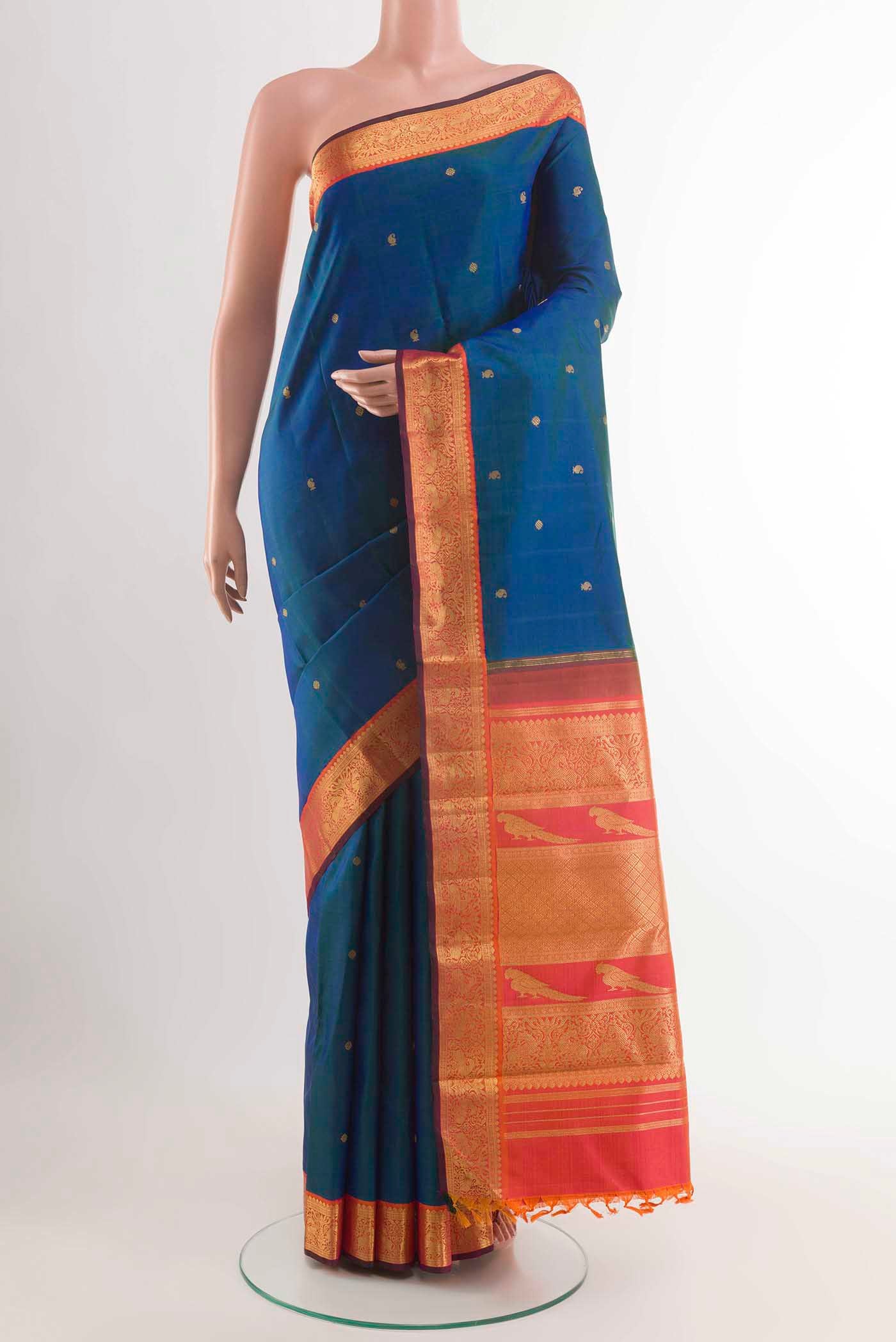 Peacock Blue Kanjivaram Silk Saree