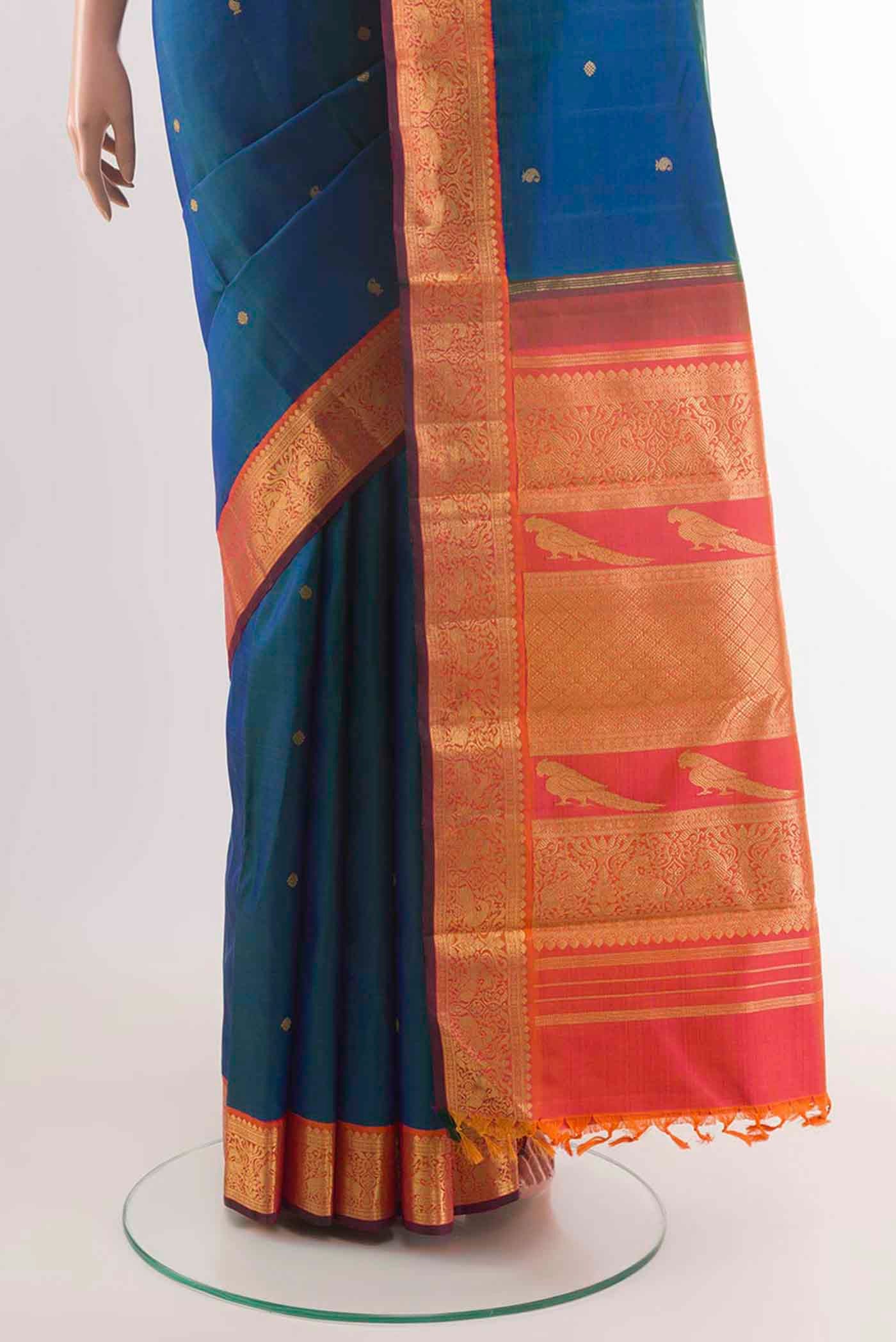 Peacock Blue Kanjivaram Silk Saree - Image 3