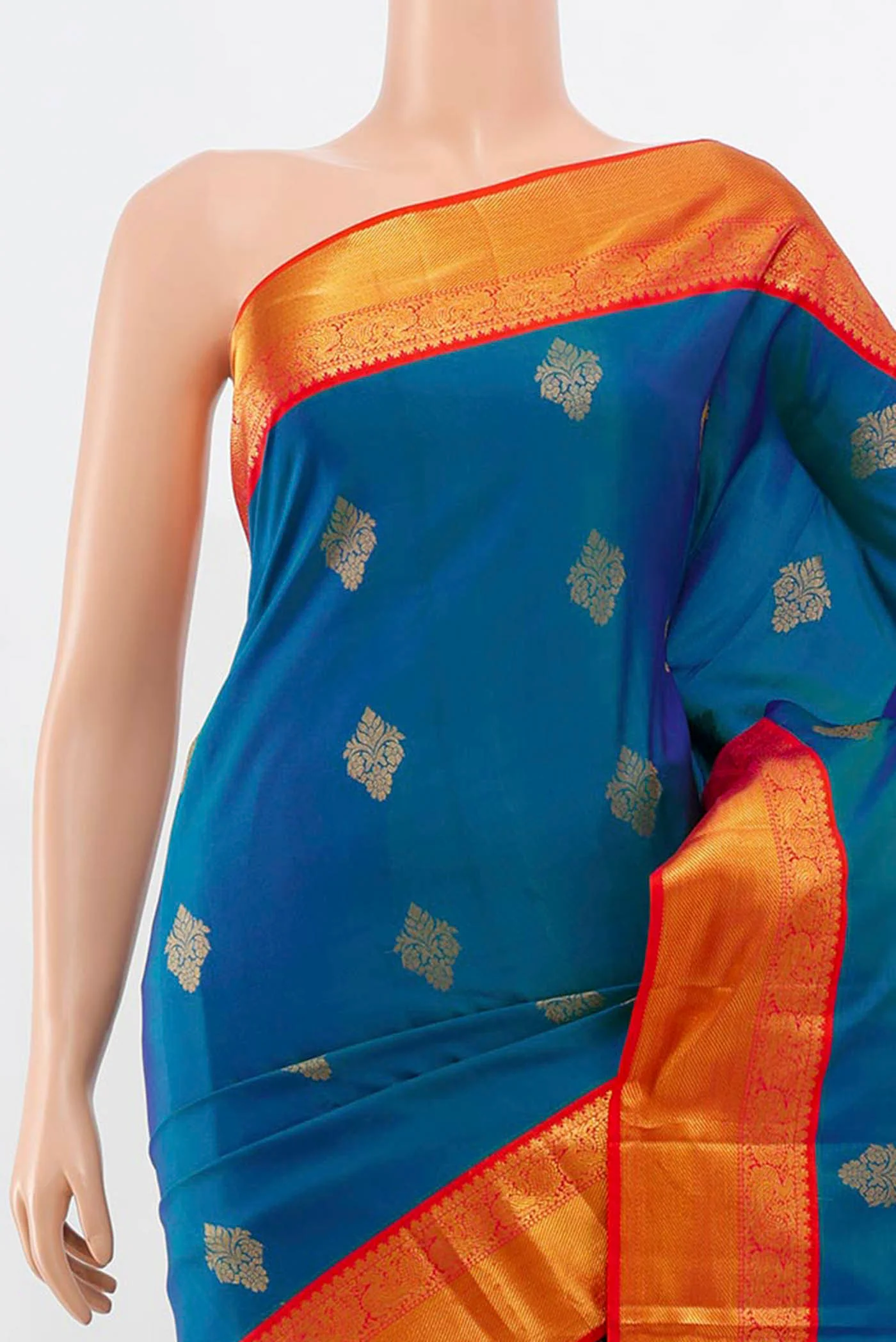Peacock Blue Kanchipuram Silk Saree - Image 2