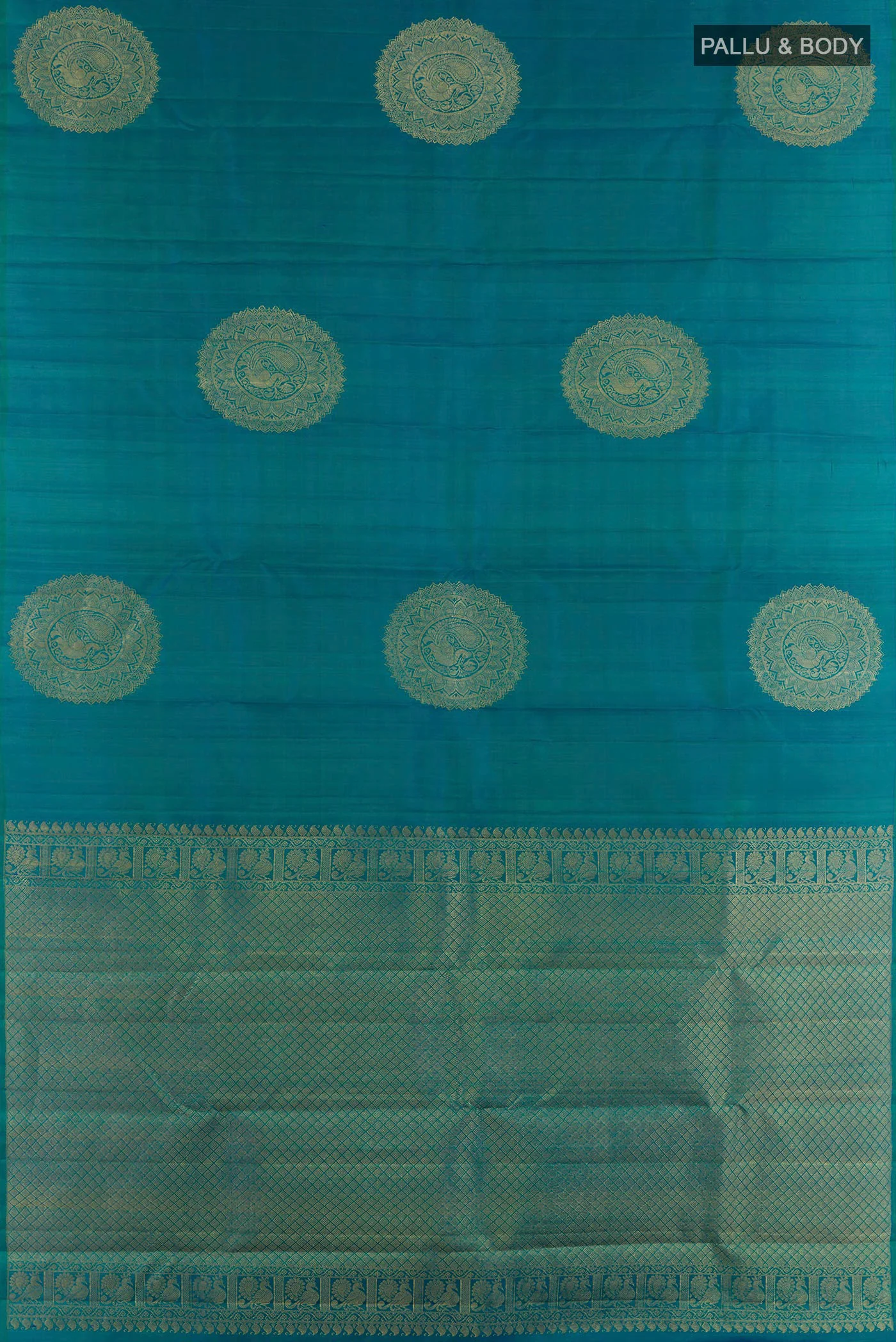 Peacock Blue Dual Tone Kanchipuram Silk Saree - Image 3