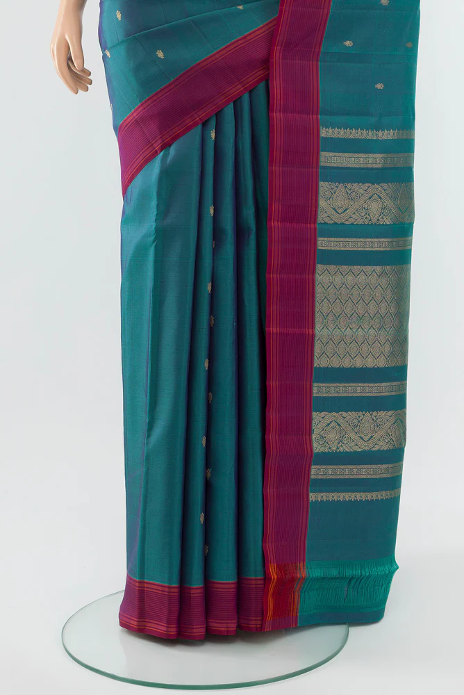 Blue Kanchipuram Silk Saree - Image 3