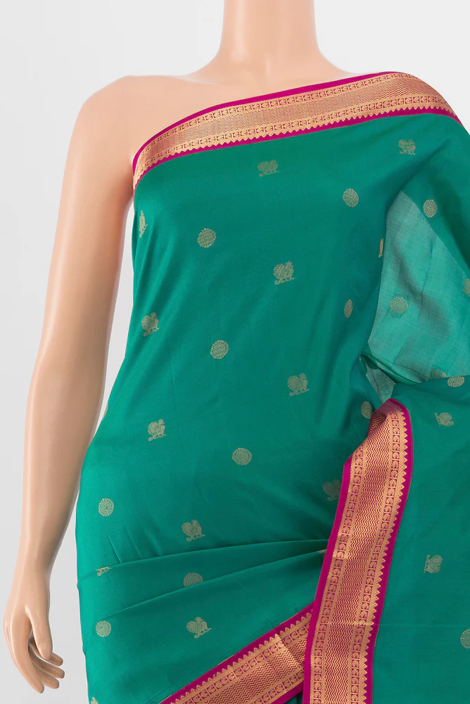 Peacock Blue Kanchipuram Silk Saree - Image 2