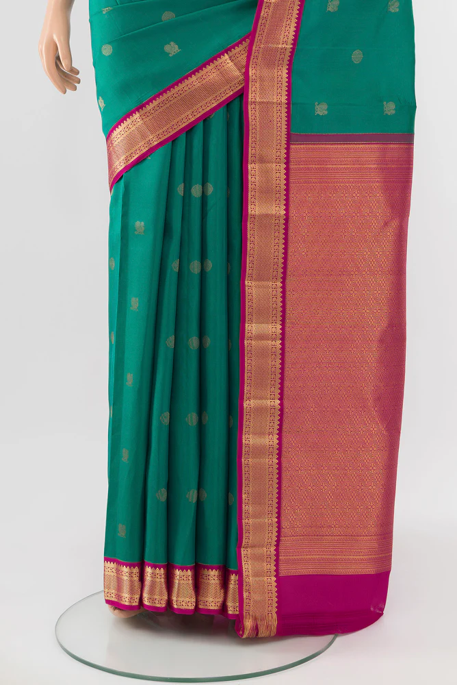 Peacock Blue Kanchipuram Silk Saree - Image 3