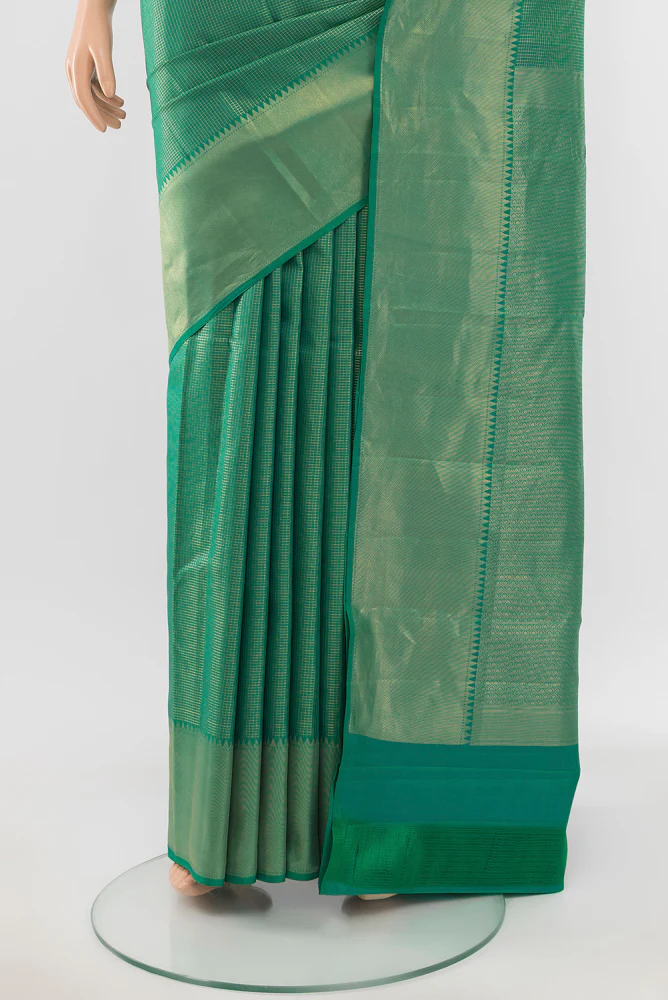 Turquoise Kanchipuram Silk Saree - Image 3