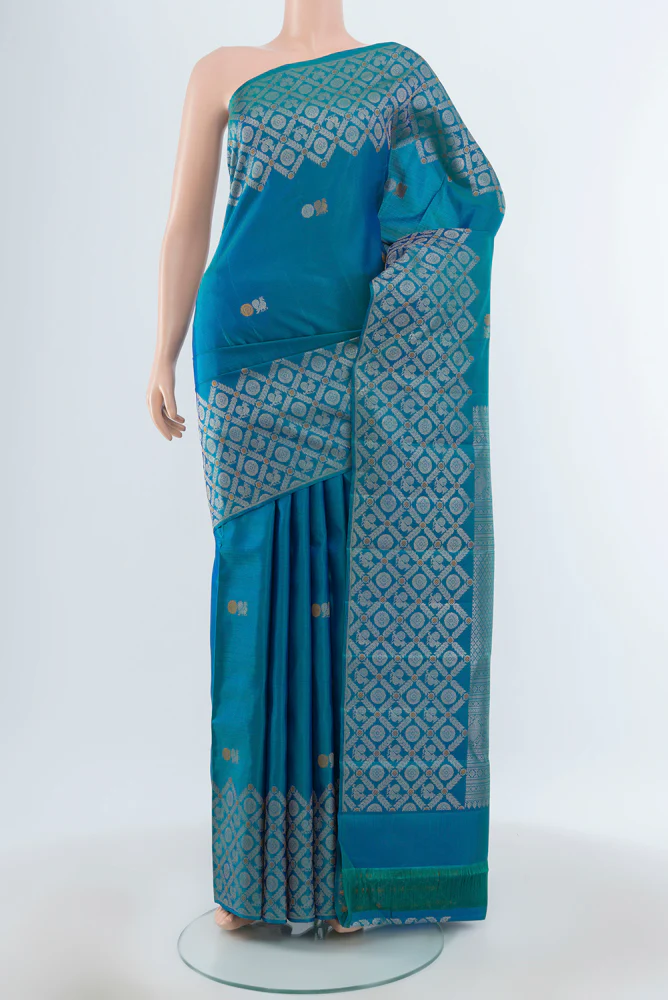 Peacock Blue Kanchipuram Silk Saree