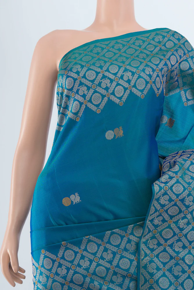 Peacock Blue Kanchipuram Silk Saree - Image 2