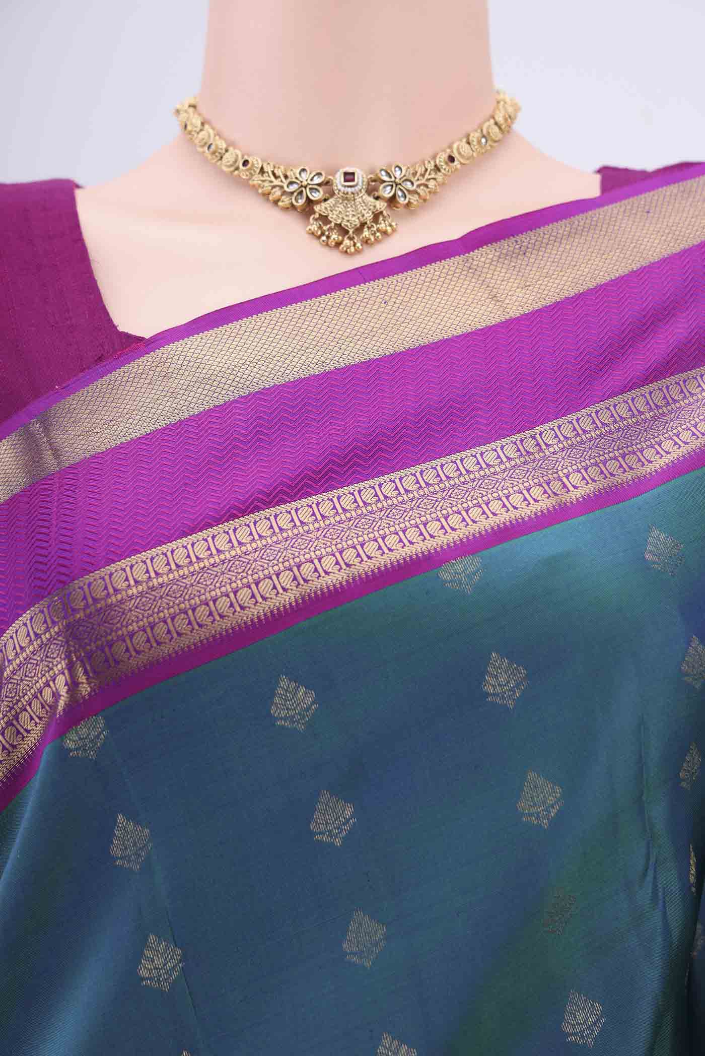 Peacock Blue Kanchipuram Silk Saree - Image 2