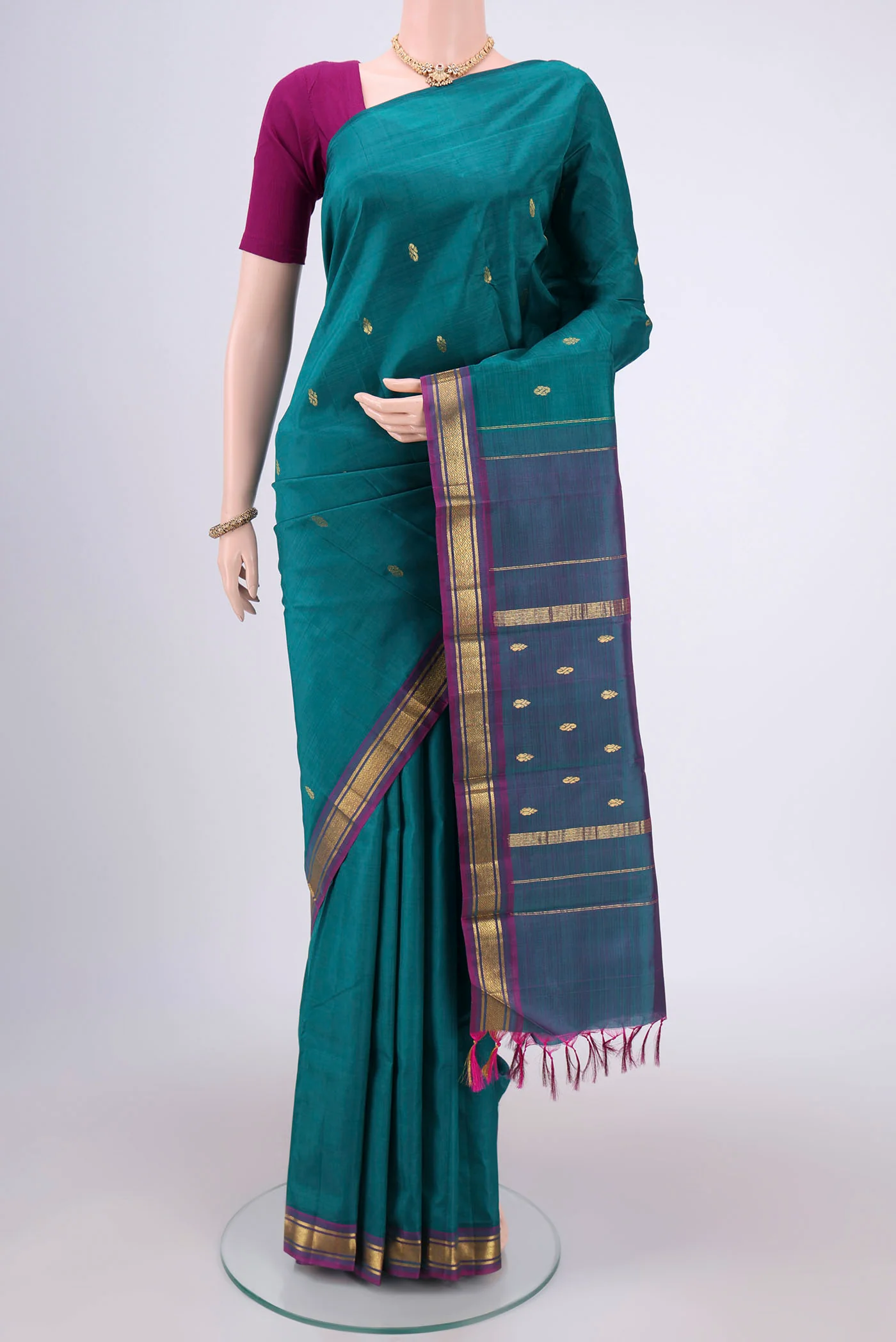 Peacock Blue Kanchipuram Silk Saree