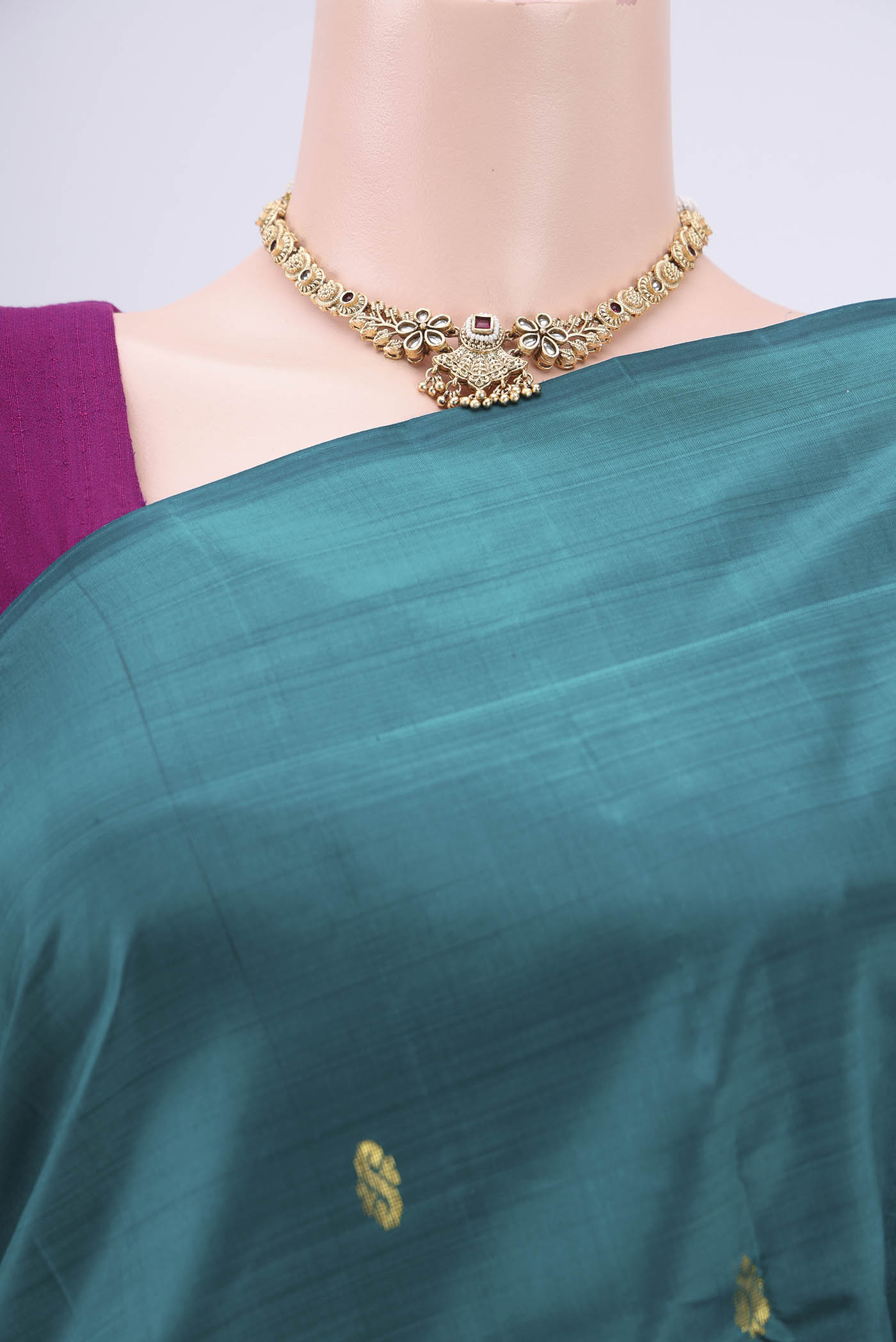 Peacock Blue Kanchipuram Silk Saree - Image 2