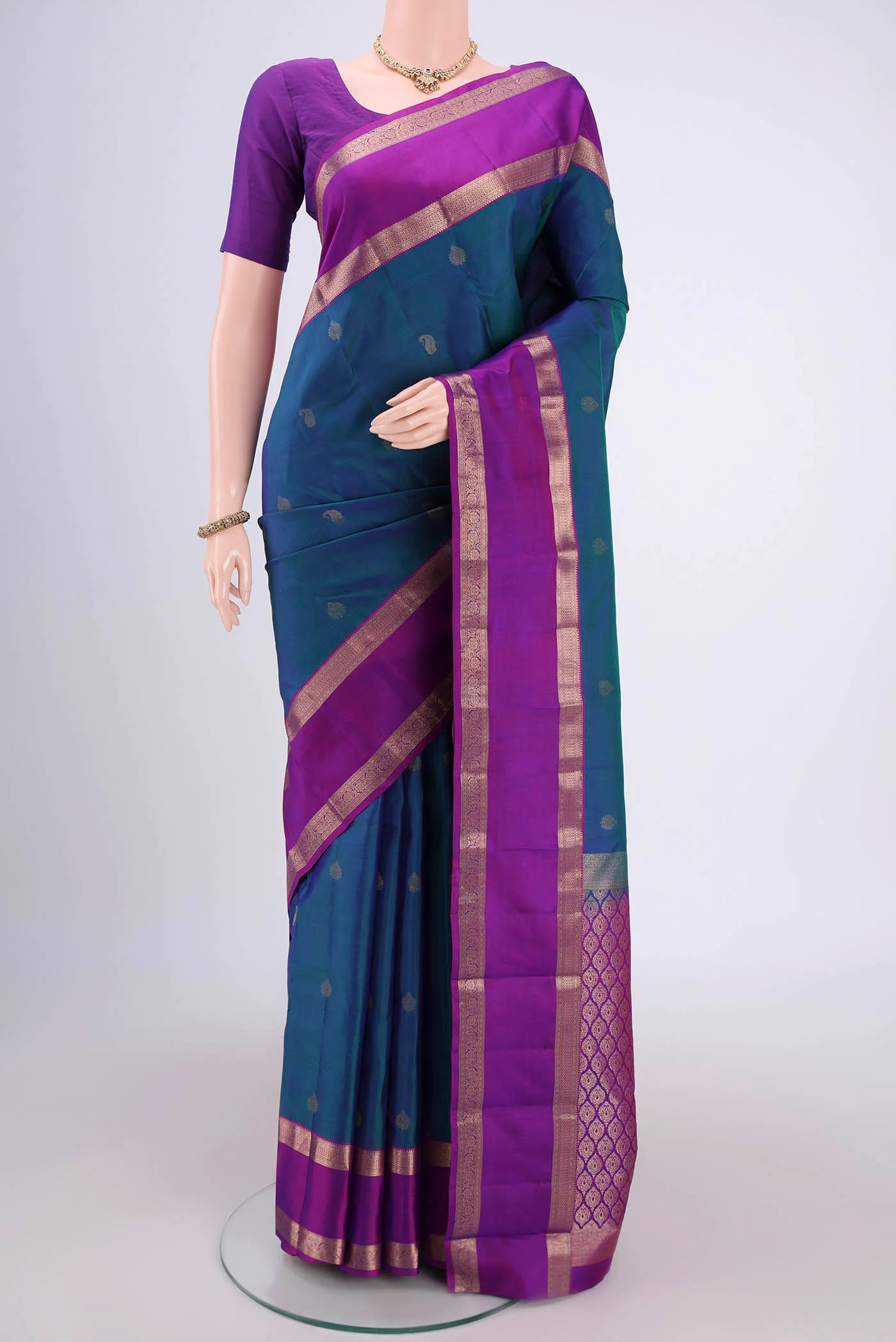 Peacock Blue Kanchipuram Silk Saree