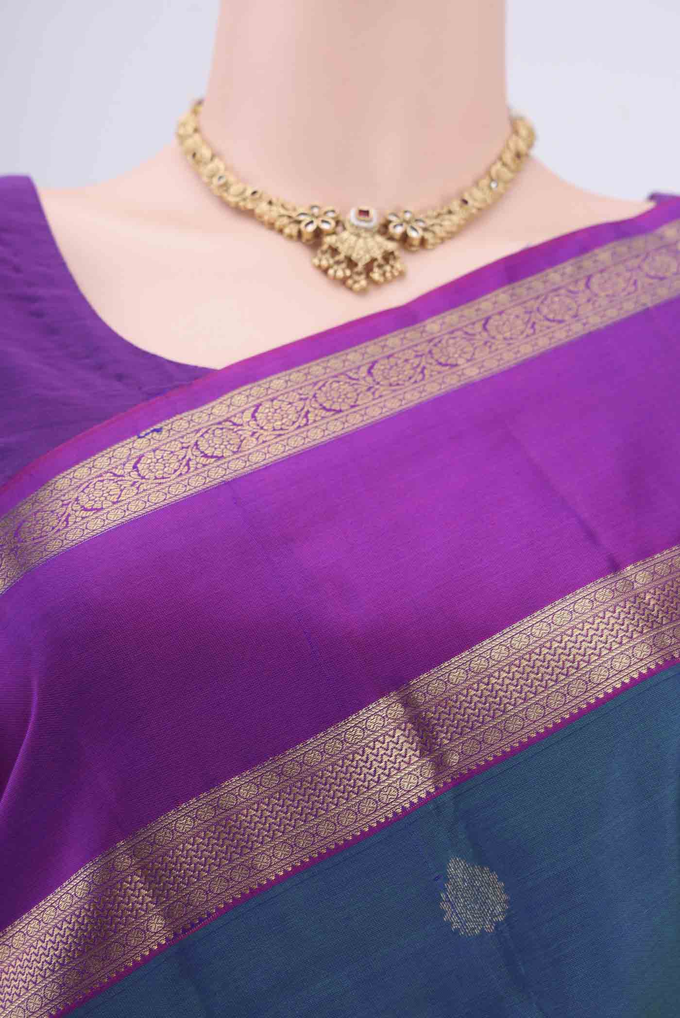 Peacock Blue Kanchipuram Silk Saree - Image 2
