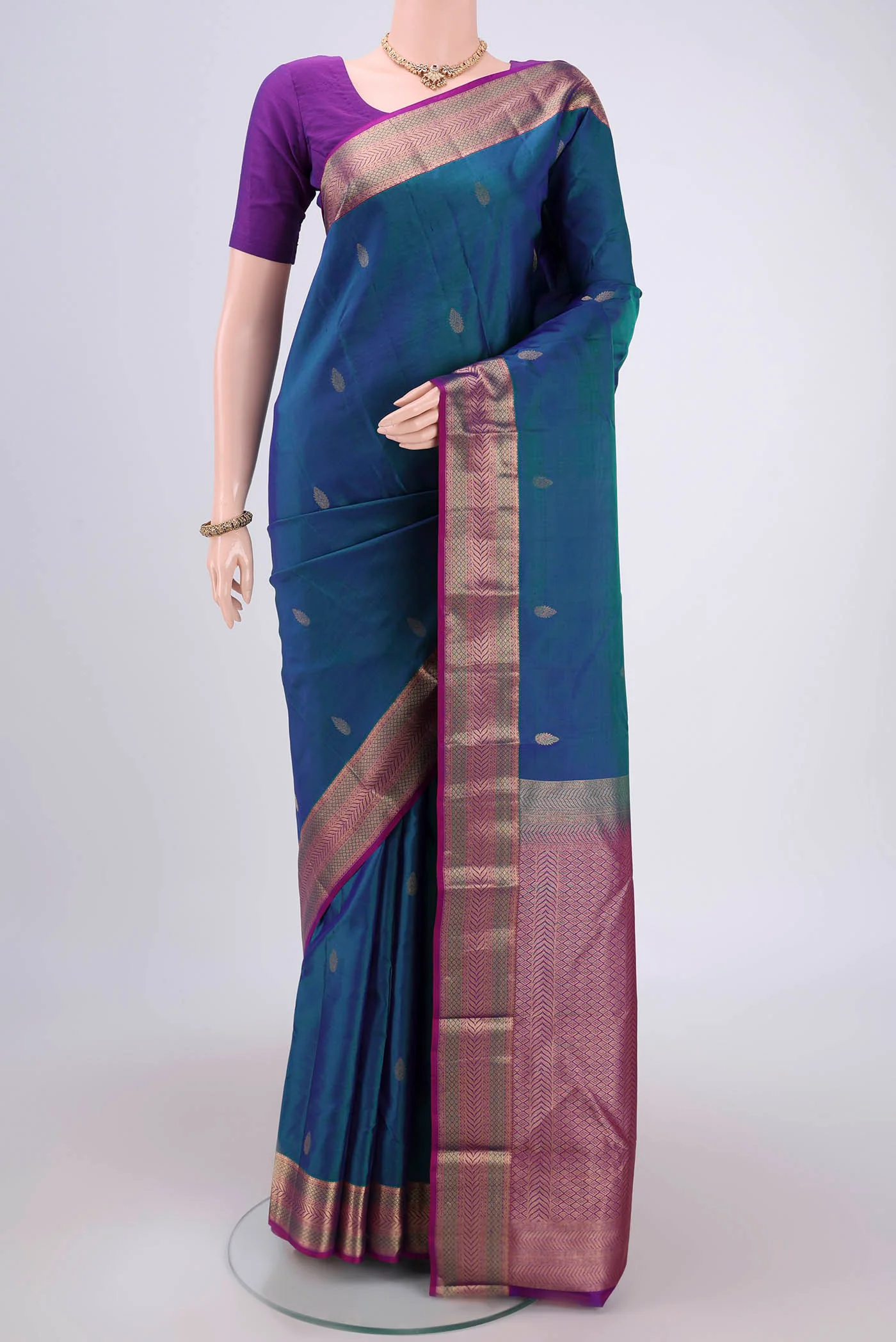 Peacock Blue Kanchipuram Silk Saree