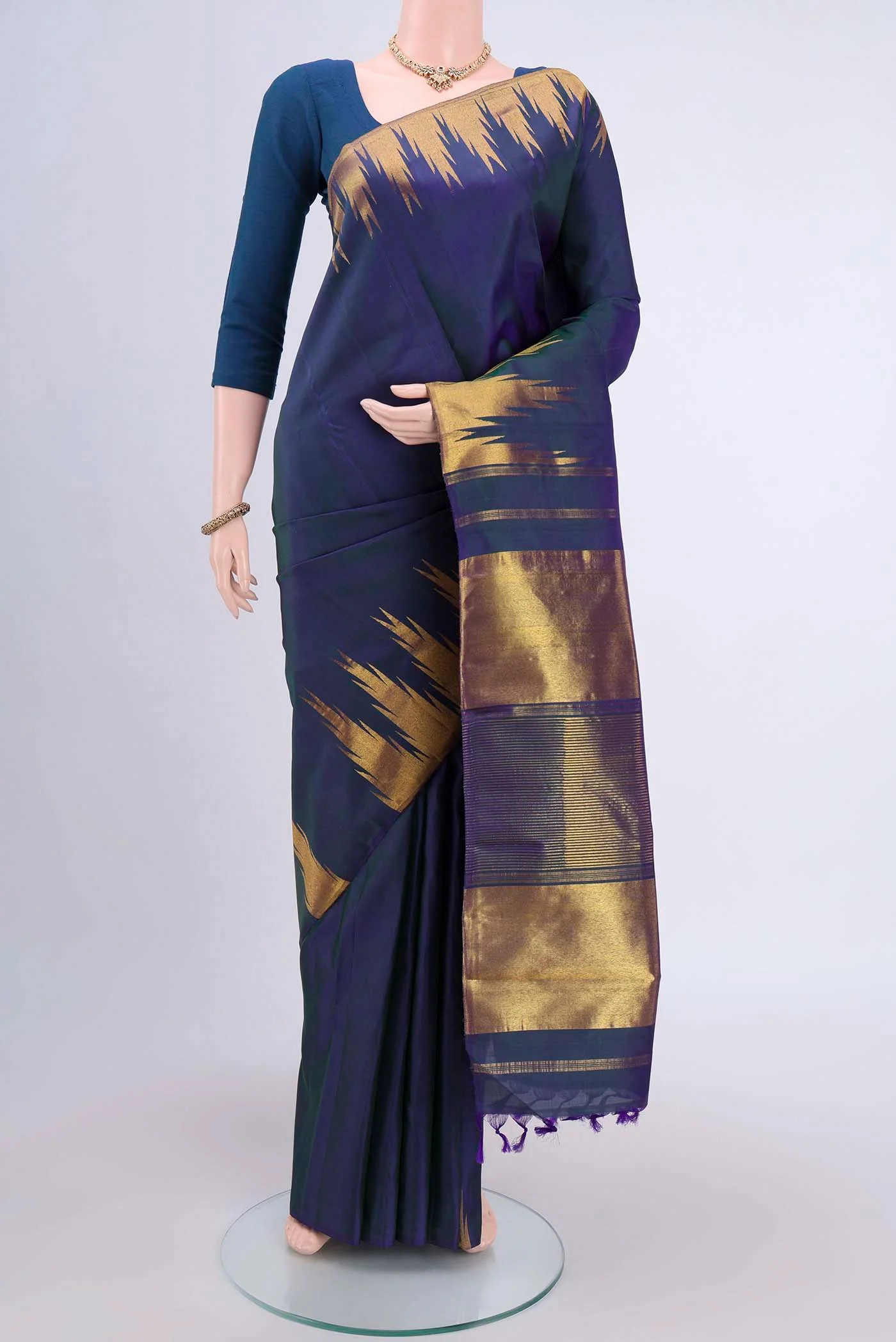 Blue with Green Color Kanjivaram Silk Saree