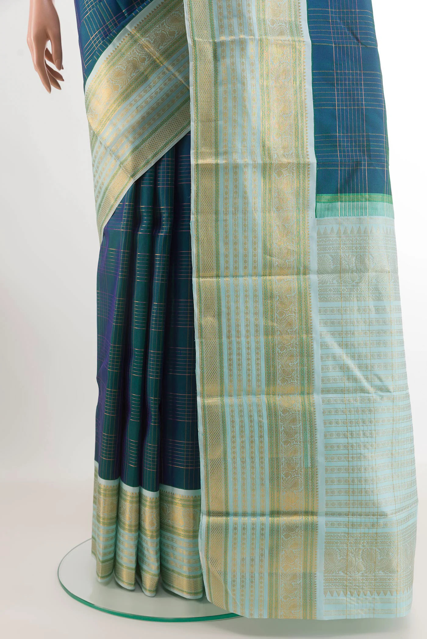 Peacock Blue Kanjivaram Silk Saree - Image 3