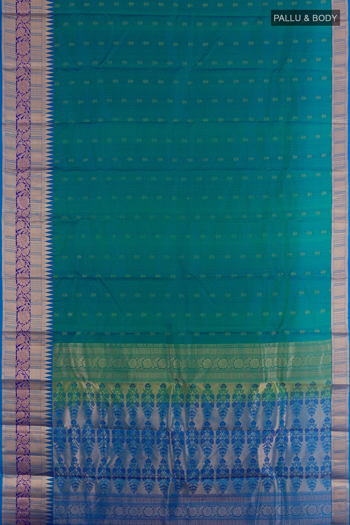Peacock Blue Kanjivaram Silk Saree - Image 3