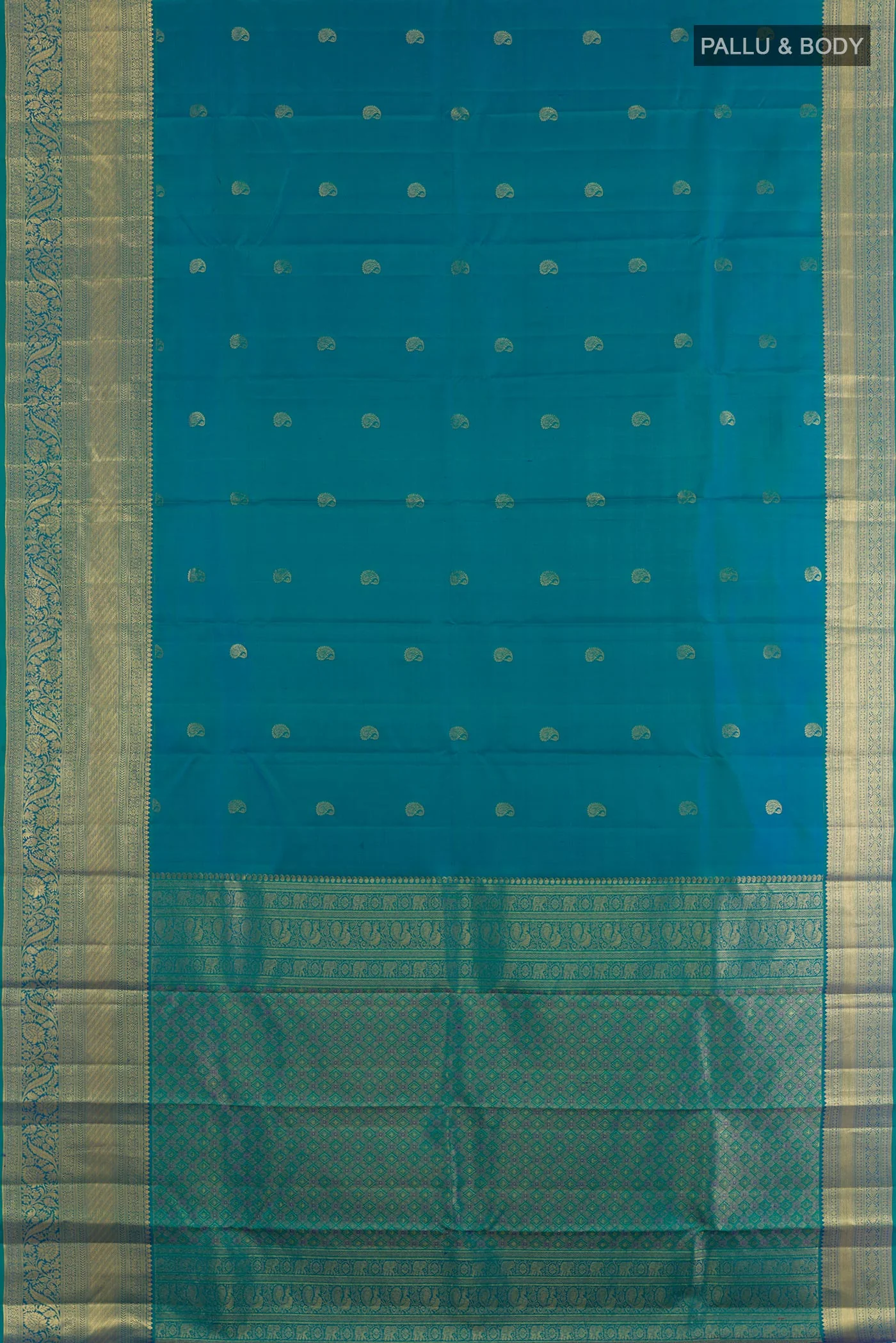 Peacock Blue Kanjivaram Silk Saree - Image 3