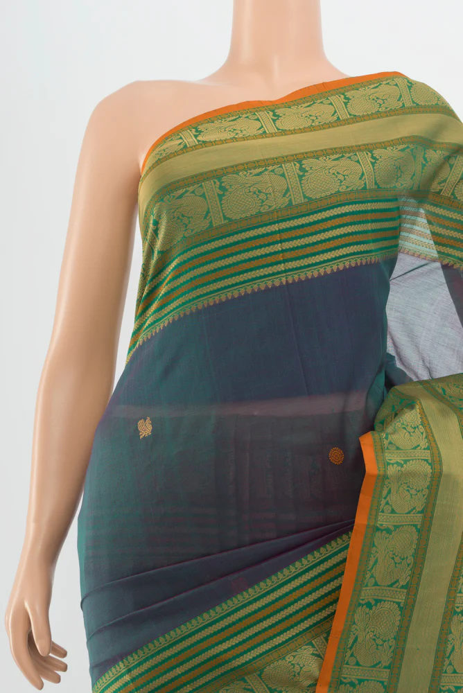 Blue Coimbatore Cotton Saree - Image 2