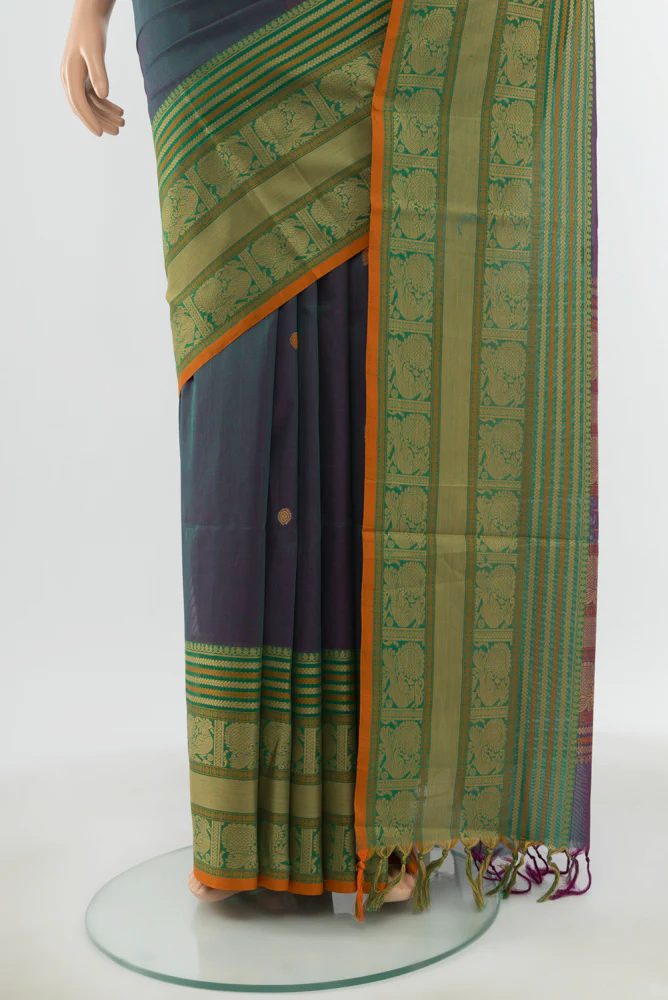 Blue Coimbatore Cotton Saree - Image 3