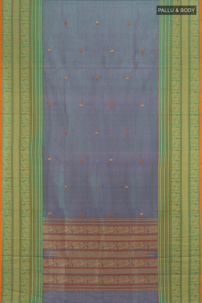 Blue Coimbatore Cotton Saree - Image 5
