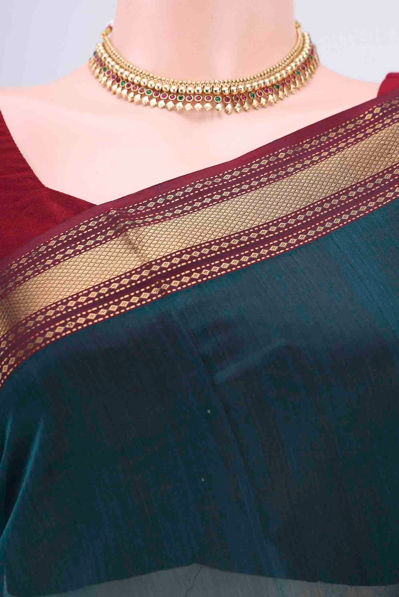 Blue Maheshwari Silk Cotton Saree - Image 2