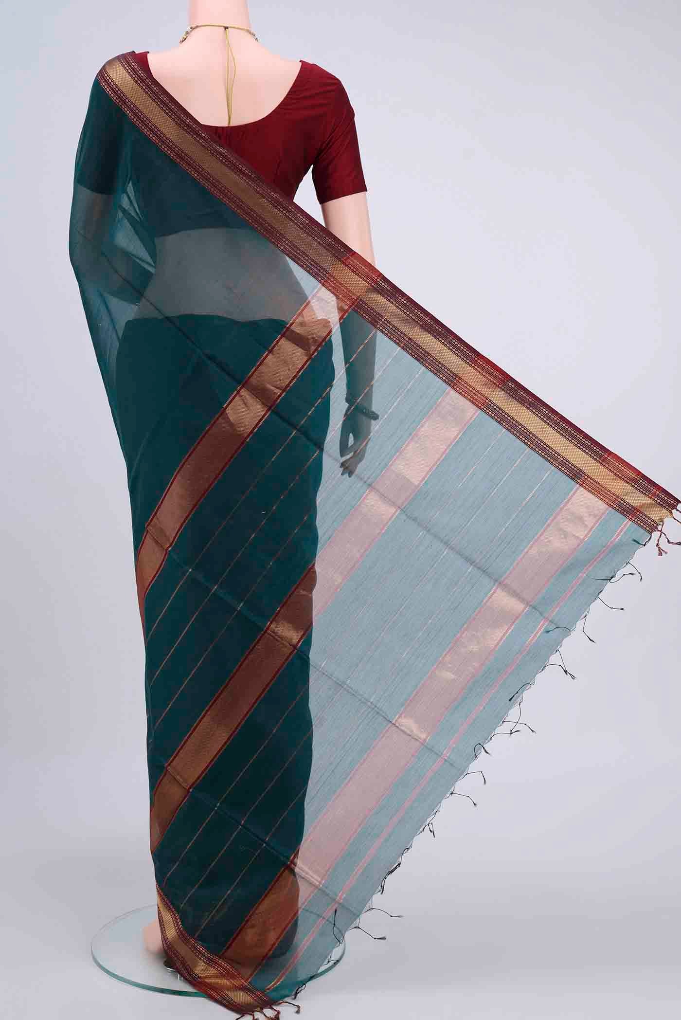 Blue Maheshwari Silk Cotton Saree - Image 3
