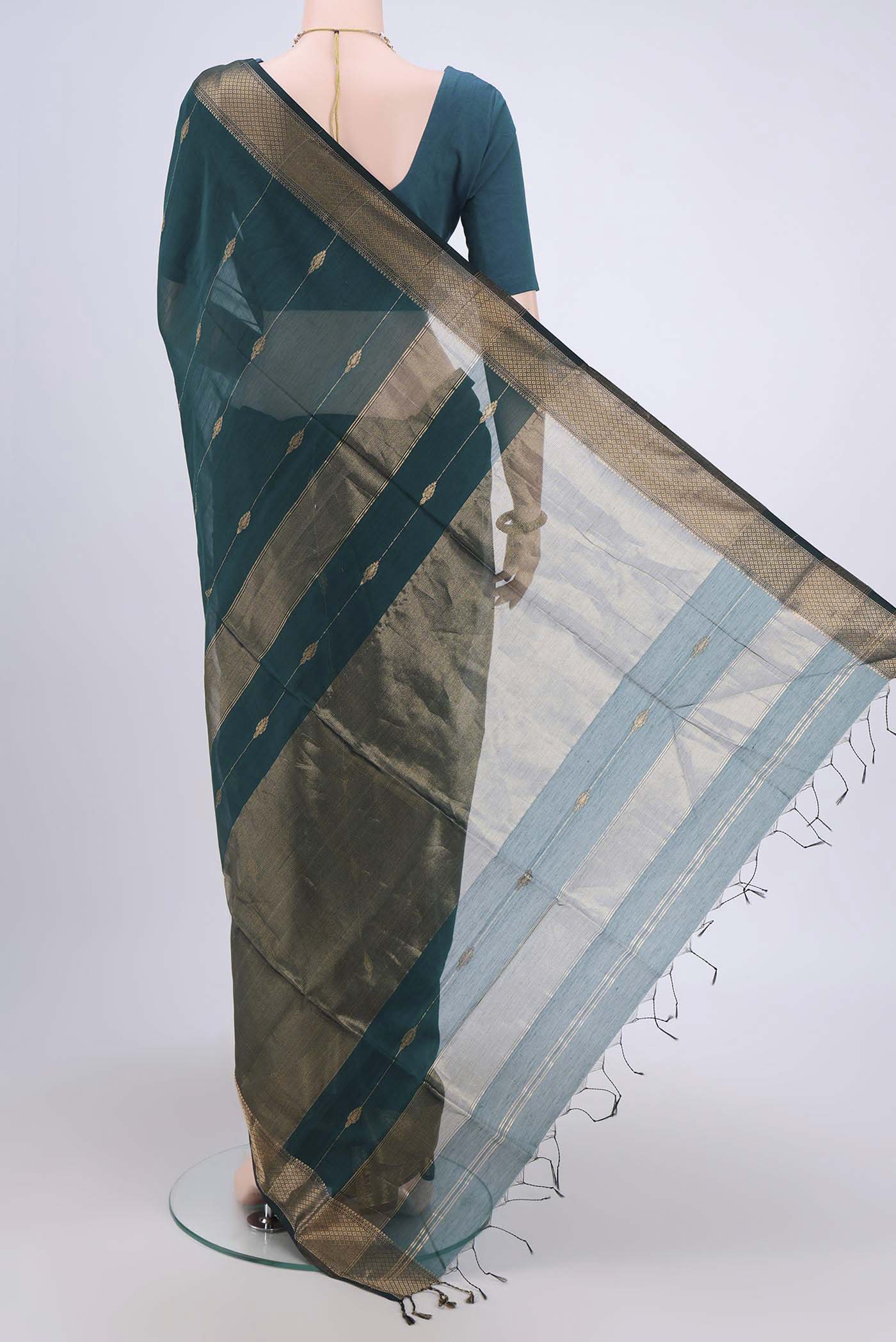 Blue Maheshwari Silk Cotton Saree - Image 3