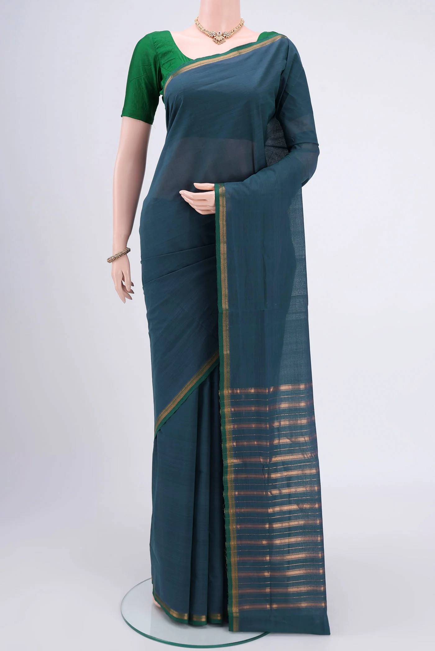 Peacock Blue Mangalagiri Cotton Saree