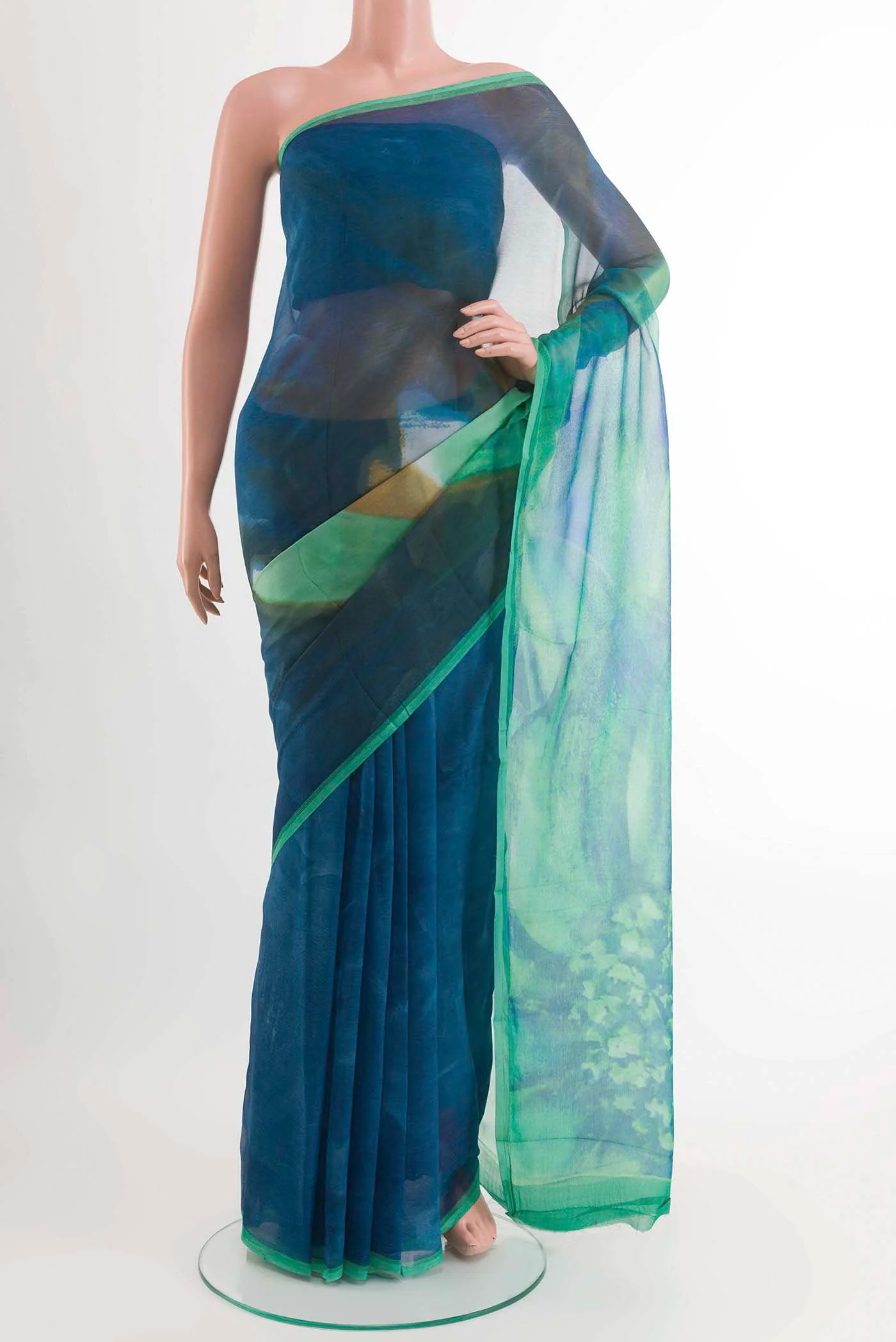 Peacock Blue Mysore Chiffon Saree