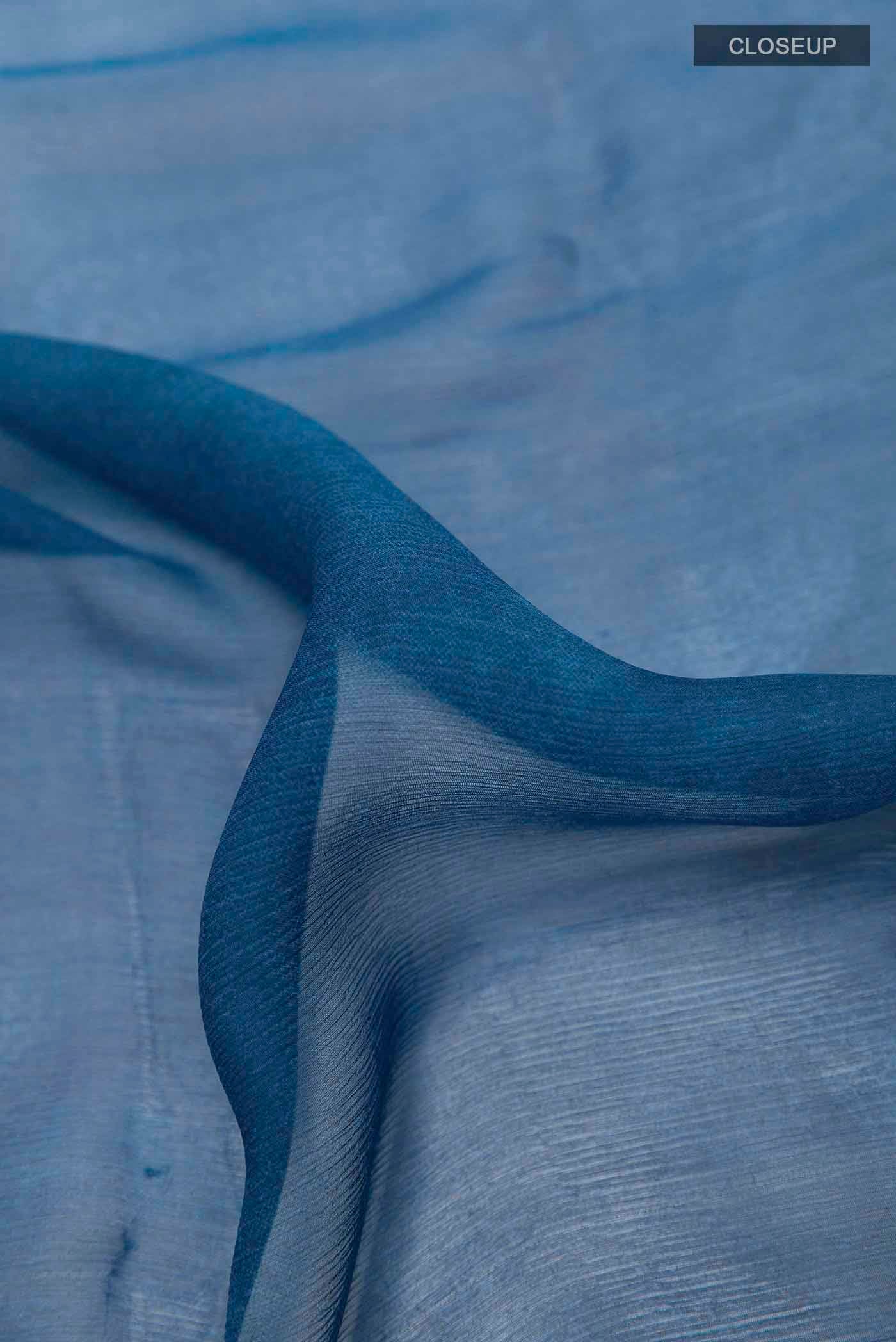 Peacock Blue Mysore Chiffon Saree - Image 2