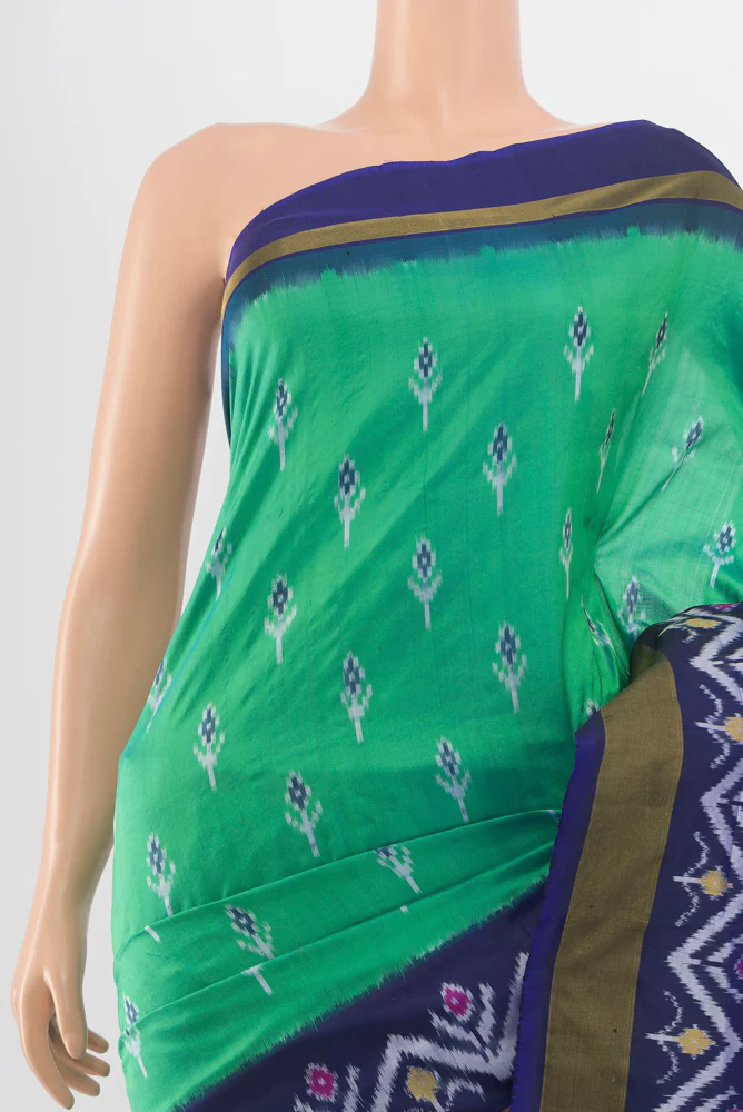 Sea Green Pochampally Silk Saree - Image 2