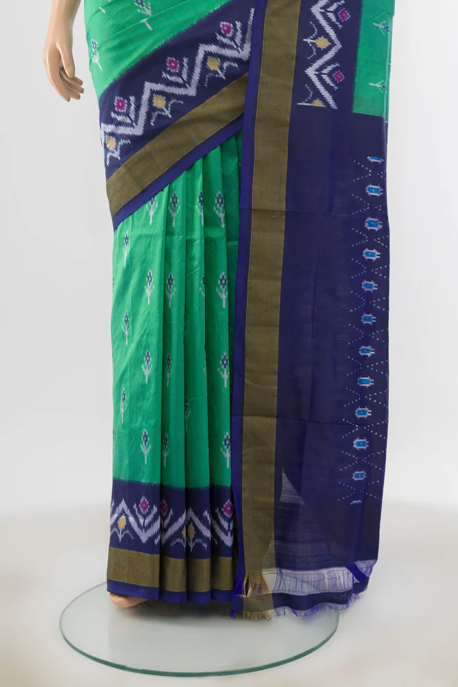 Sea Green Pochampally Silk Saree - Image 3