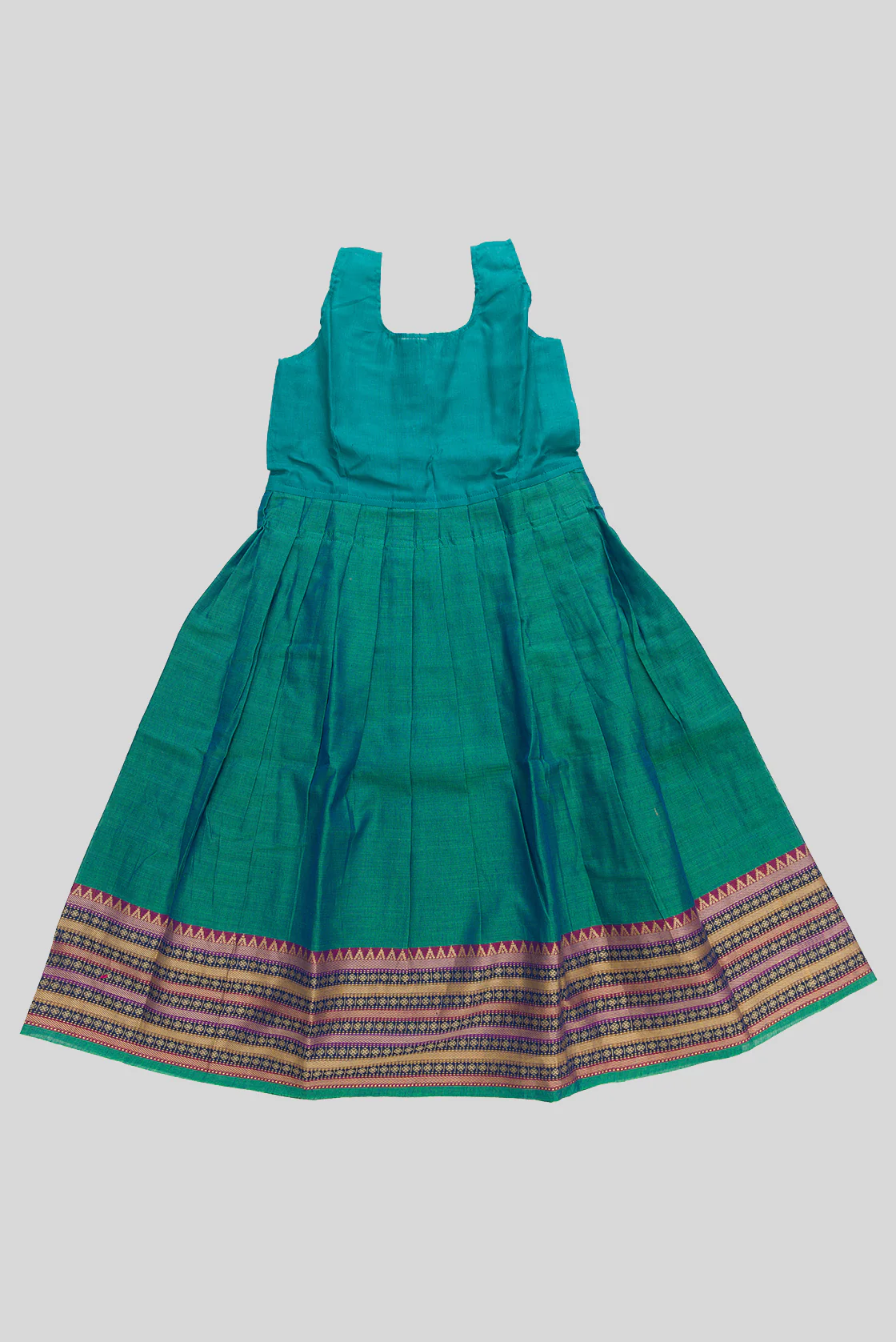 Peacock Blue Readymade Cotton Pavadai Set  | Lehanga & Blouse - Image 5