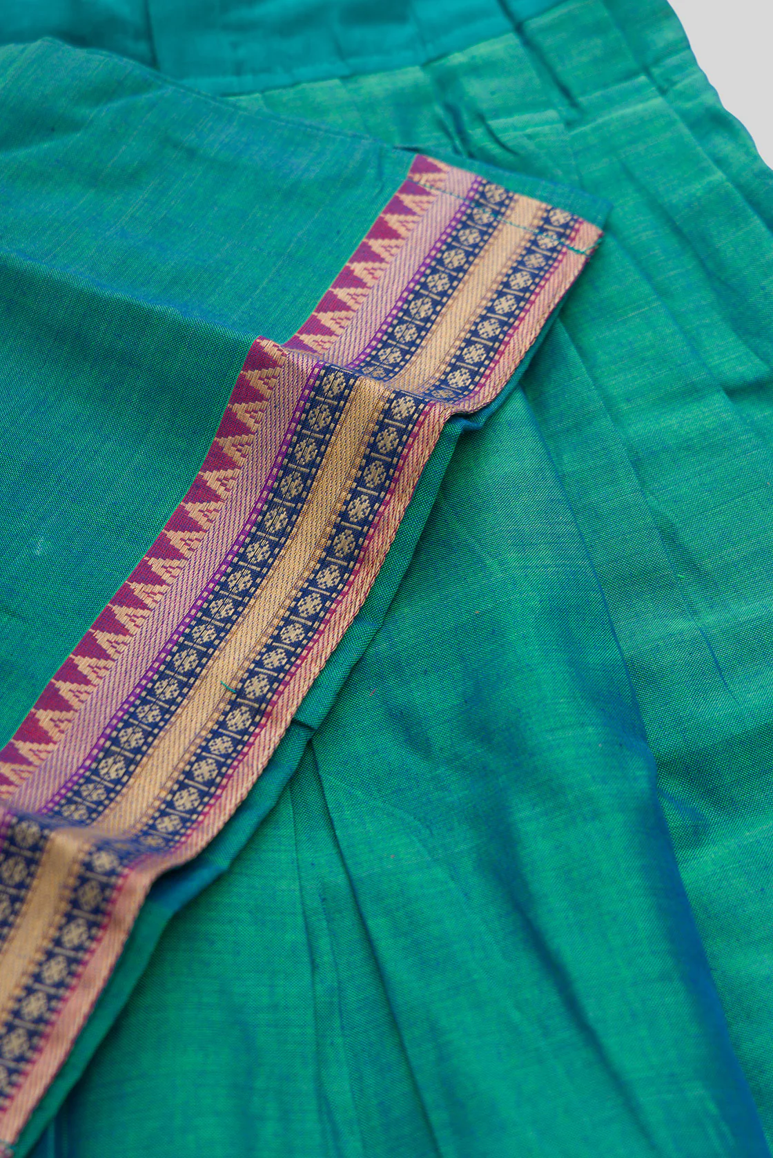 Peacock Blue Readymade Cotton Pavadai Set  | Lehanga & Blouse - Image 6