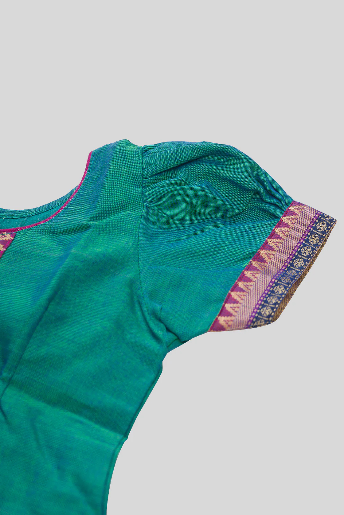 Peacock Blue Readymade Cotton Pavadai Set  | Lehanga & Blouse - Image 7