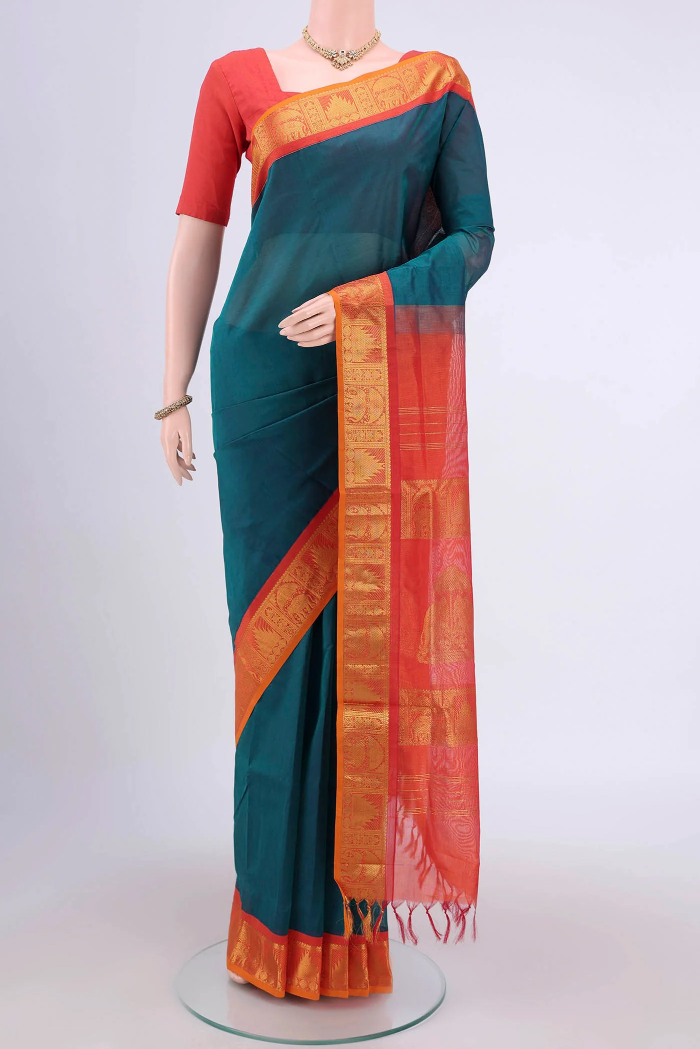 Peacock Blue Silk Cotton Saree
