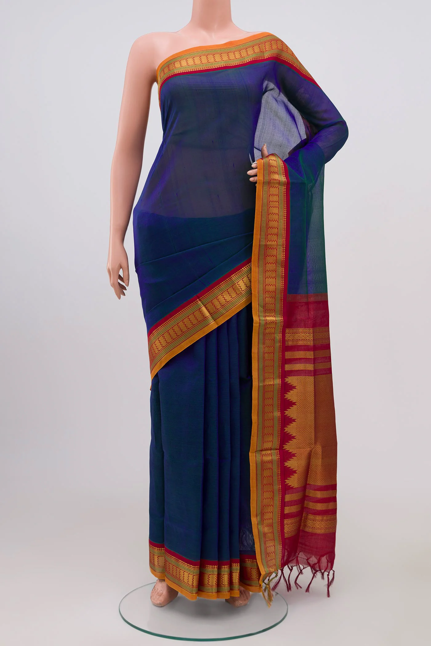 Peacock Blue Silk Cotton Saree