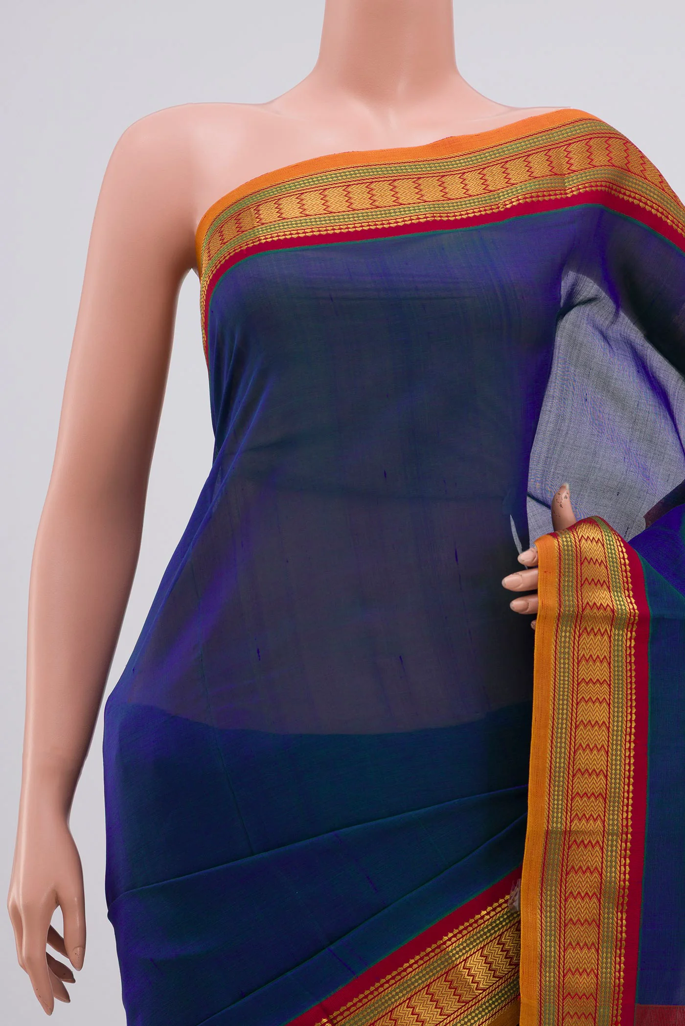 Peacock Blue Silk Cotton Saree - Image 2