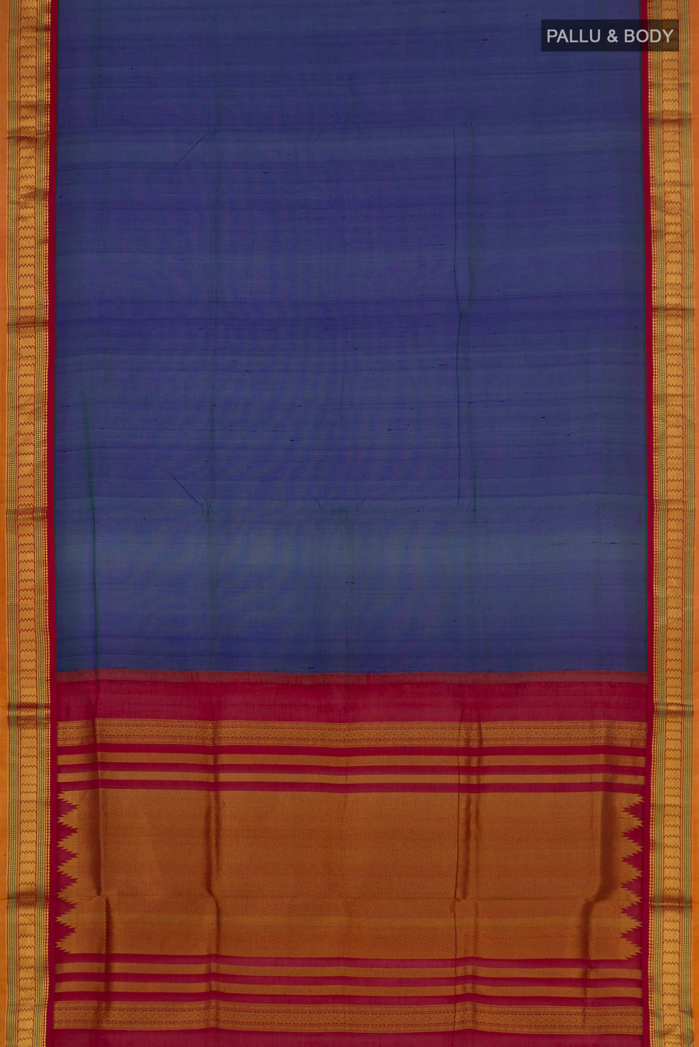 Peacock Blue Silk Cotton Saree - Image 5