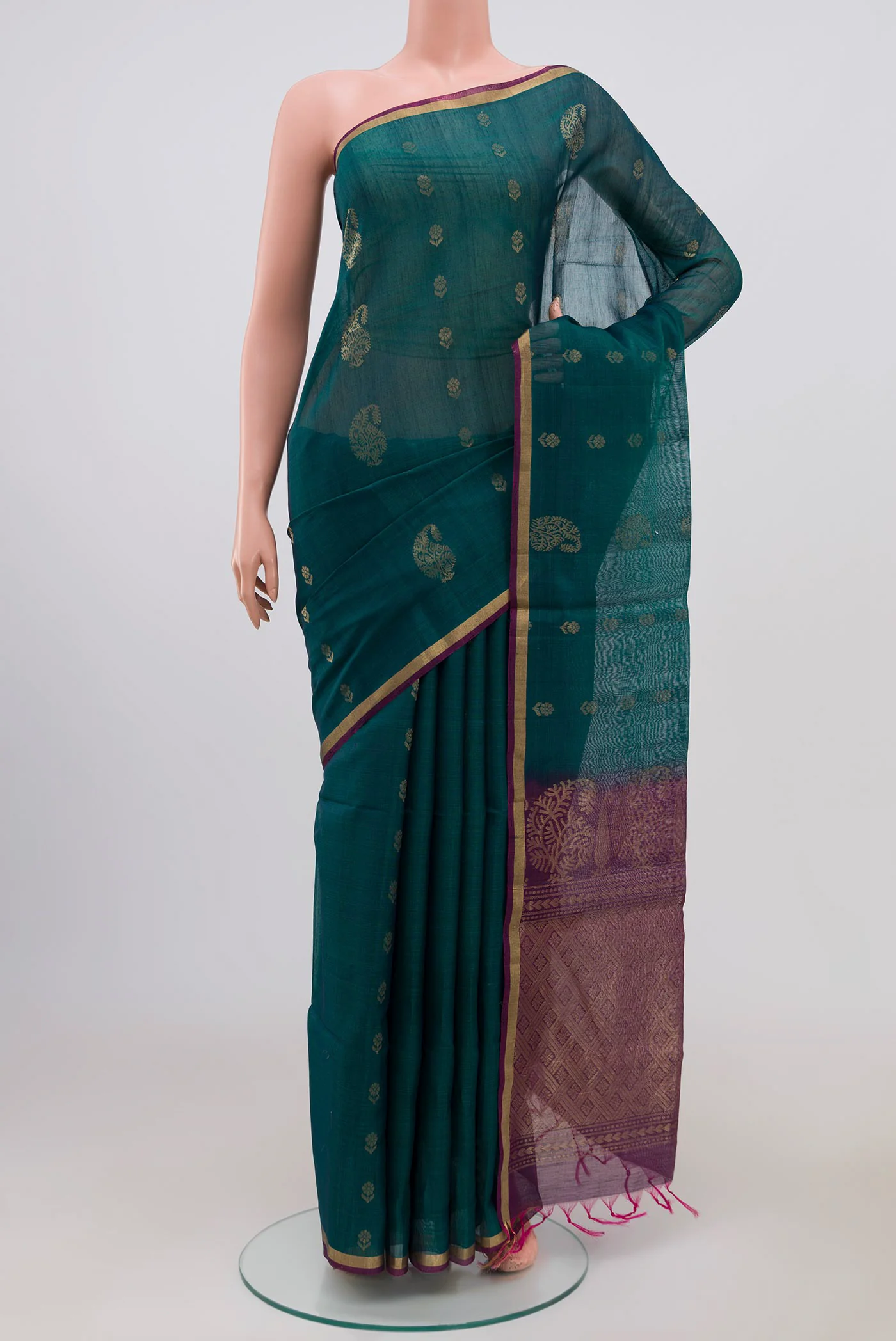 Teal Silk Cotton Saree