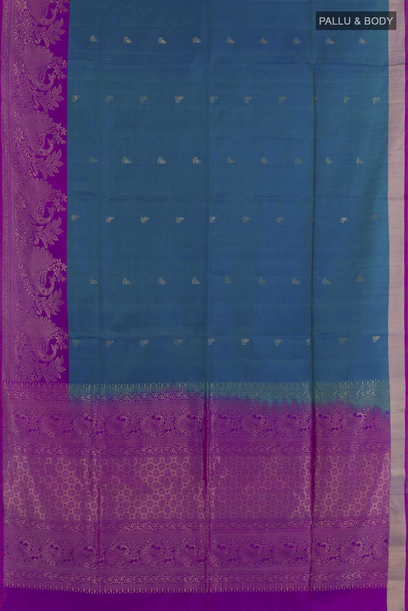 Peacock Blue Soft Silk Saree - Image 3