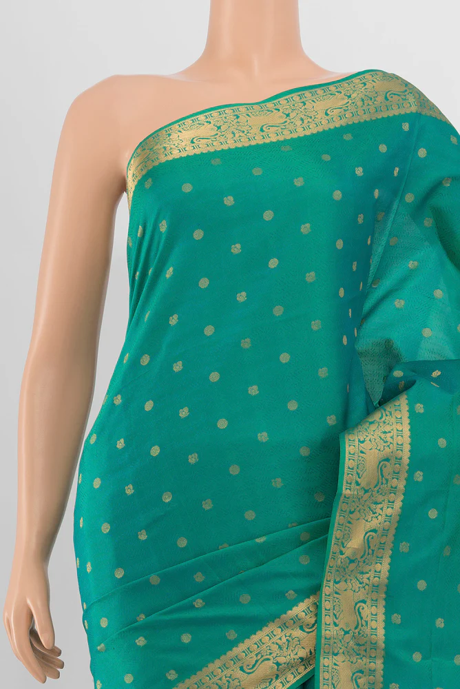 Turquoise Soft Silk Saree - Image 2