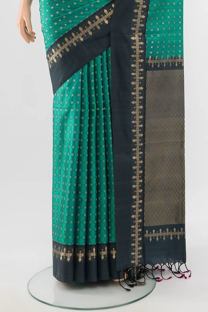 Turquoise Soft Silk Saree - Image 3
