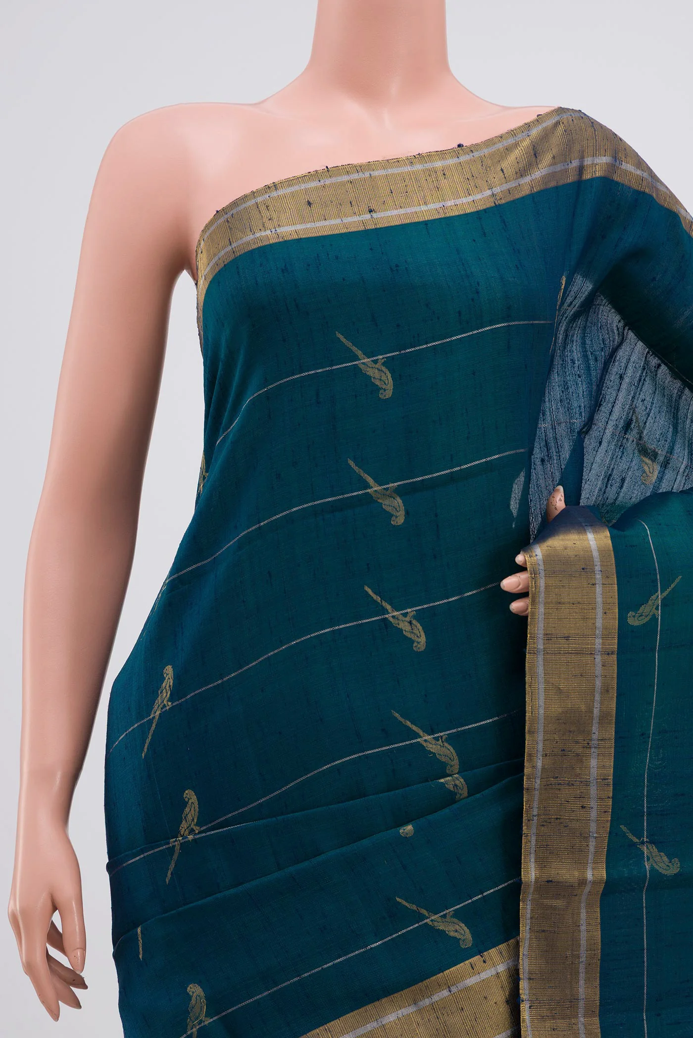 Peacock Blue Soft Silk Saree - Image 2