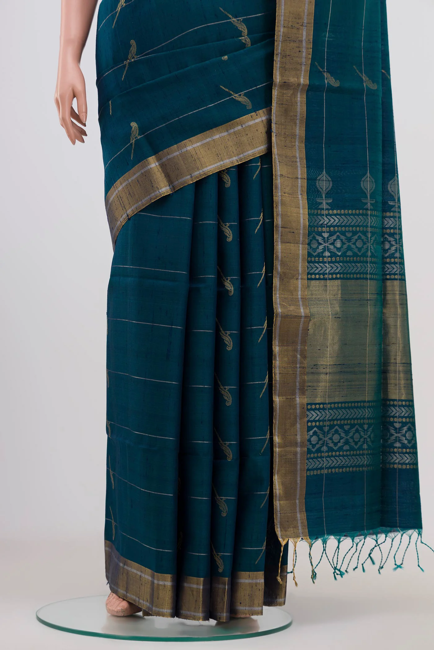 Peacock Blue Soft Silk Saree - Image 3