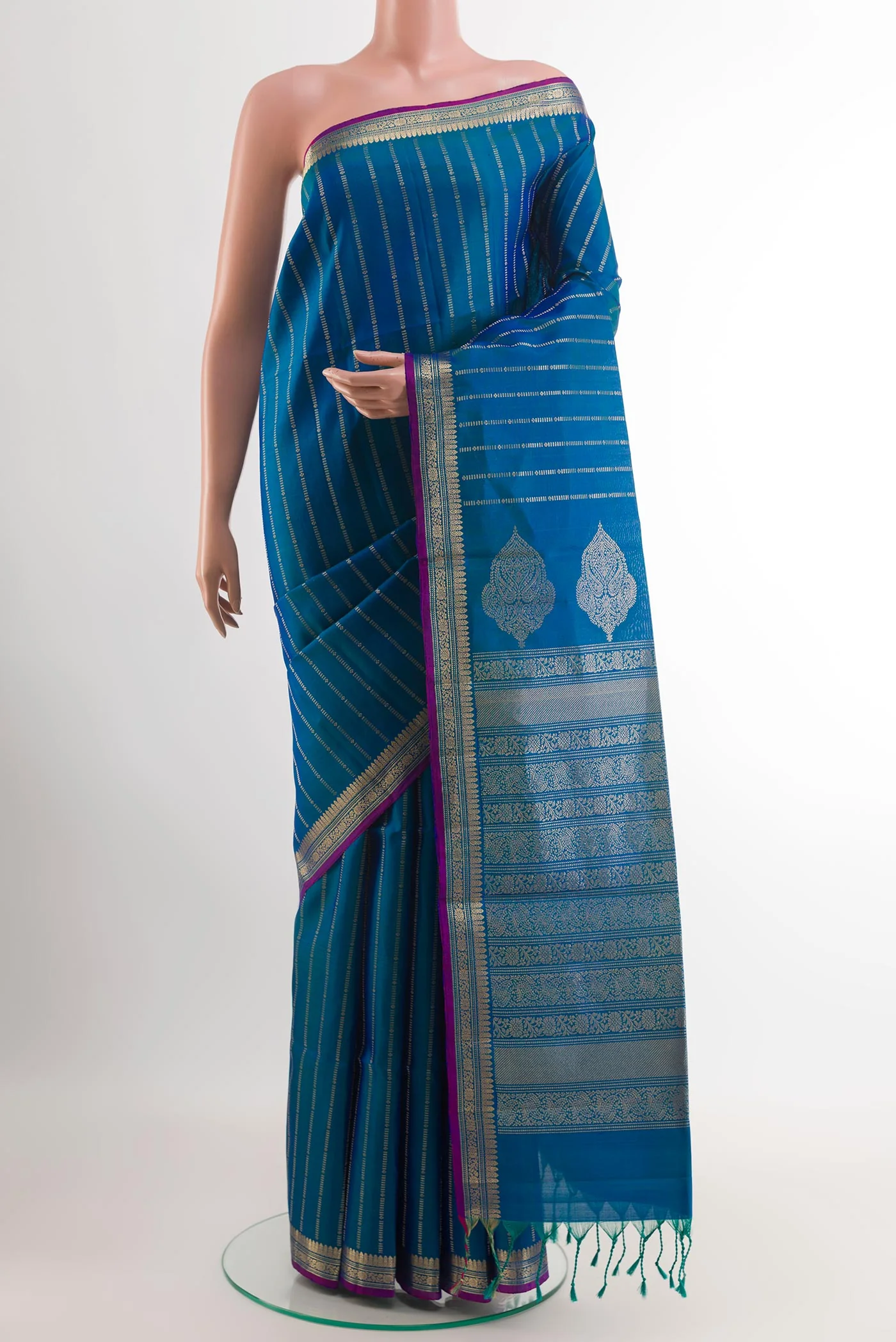 Peacock Blue Soft Silk Saree