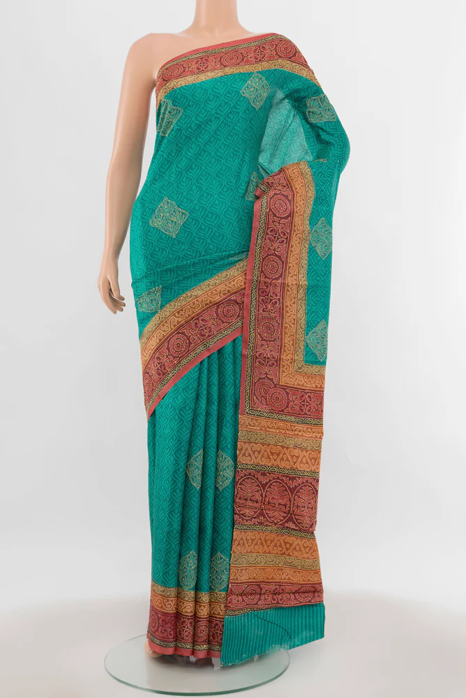 Turquoise Tussar Silk Saree
