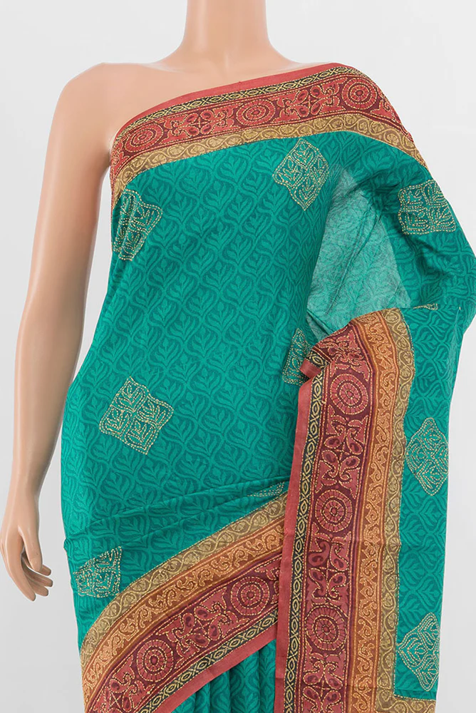 Turquoise Tussar Silk Saree - Image 2