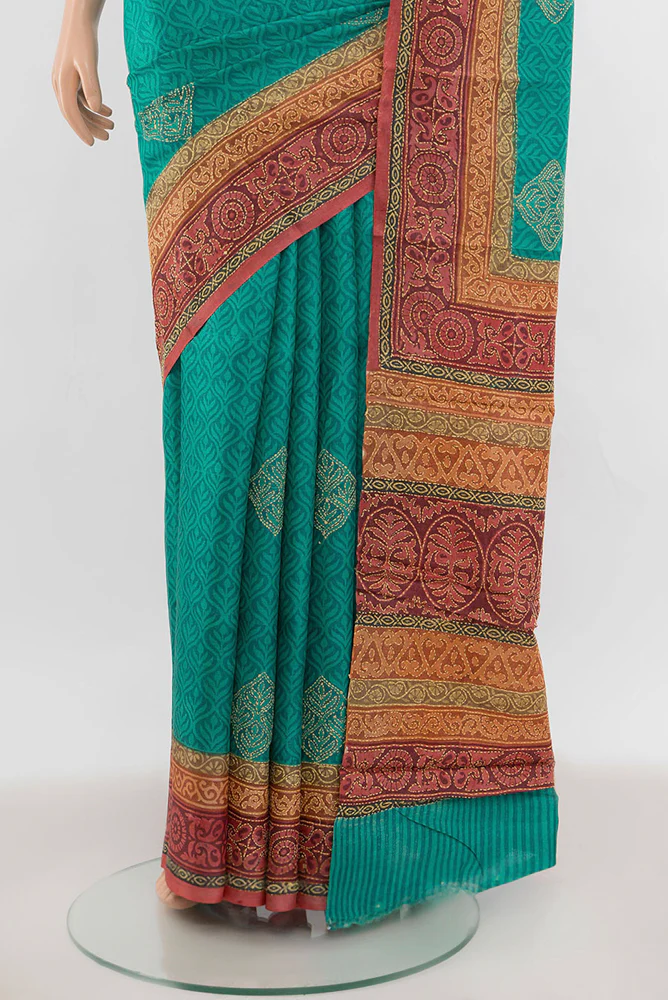 Turquoise Tussar Silk Saree - Image 3